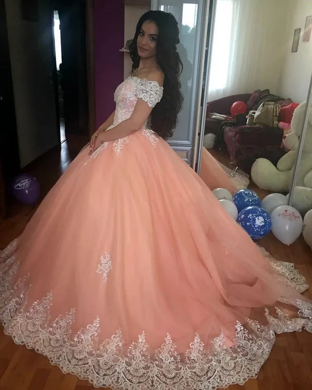 Off The Shoulder Lace Pink Quinceanera Dresses Ball Gown Sweet 16 Dress sold by My Chic Dress product image thumbnail 3