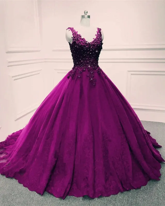 Purple Ball Gown Quinceanera Dresses Appliques Beaded Sweet 16 Dress sold by My Chic Dress