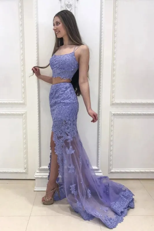 Mermaid 2 Piece Prom Dresses Lace Long Evenig Dresses with Split sold by My Chic Dress