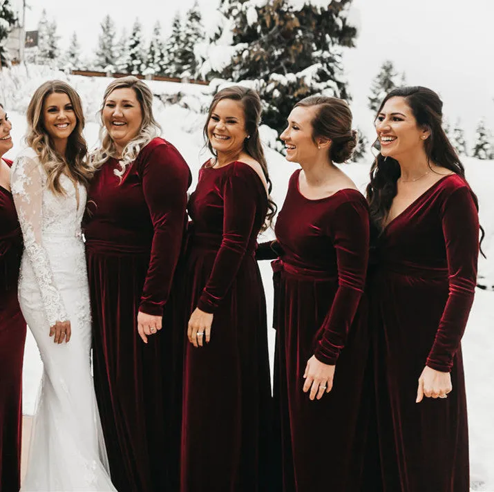 Long Sleeves Burgundy Velvet Bridesmaid Dresses for Fall Winter Wedding sold by My Chic Dress product image thumbnail 3