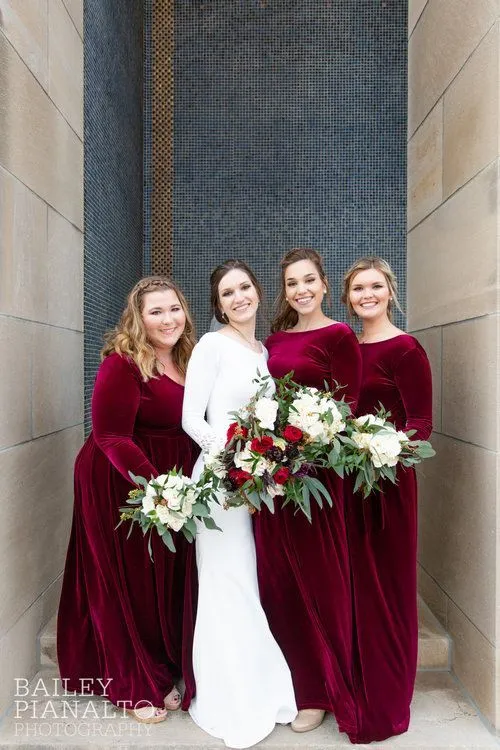 Long Sleeves Burgundy Velvet Bridesmaid Dresses for Fall Winter Wedding sold by My Chic Dress product image thumbnail 4
