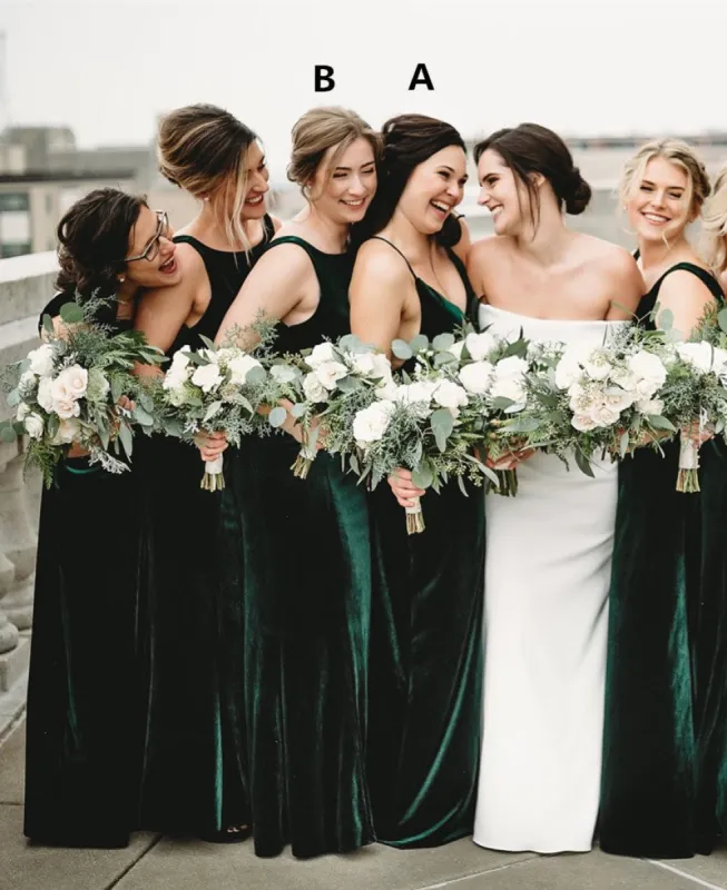 Winter Emerald Green Velvet Bridesmaid Dresses Canada V Neck Sleeveless sold by My Chic Dress