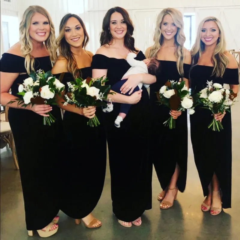 Off the Shoulder Black Velvet Bridesmaid Dresses Fall Wedding Long Dress sold by My Chic Dress