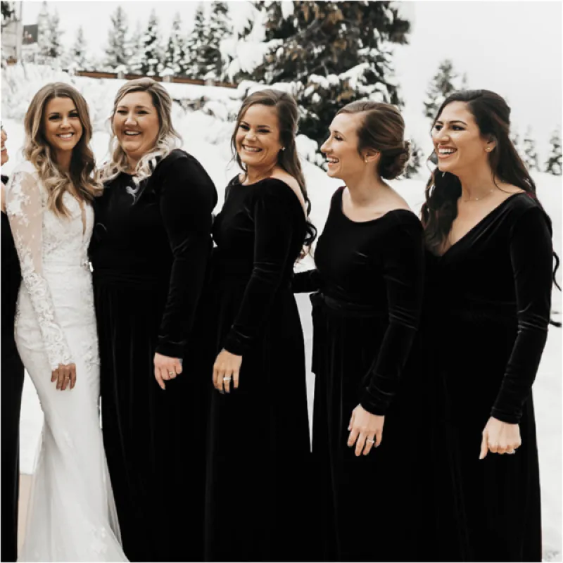 Long Sleeves Black Velvet Bridesmaid Dresses Winter Floor Length sold by My Chic Dress