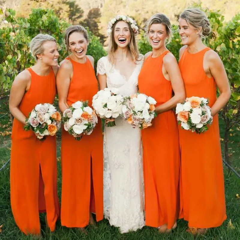 Cheap Orange Bridesmaid Dresses Long Straps Chiffon Sleeveless made by My Chic Dress