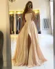 A Line Satin Blush Pink Prom Dresses Cross Back Split Side sold by My Chic Dress