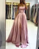 A Line Satin Blush Pink Prom Dresses Cross Back Split Side sold by My Chic Dress