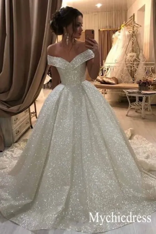Sparkly Bling Bling Sequins Ball Gowns Wedding Dresses Off Shoulder sold by My Chic Dress
