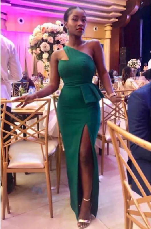 Long Mermaid Satin Green Bridesmaid Dresses One Shoulder Wedding Guest Dress sold by My Chic Dress