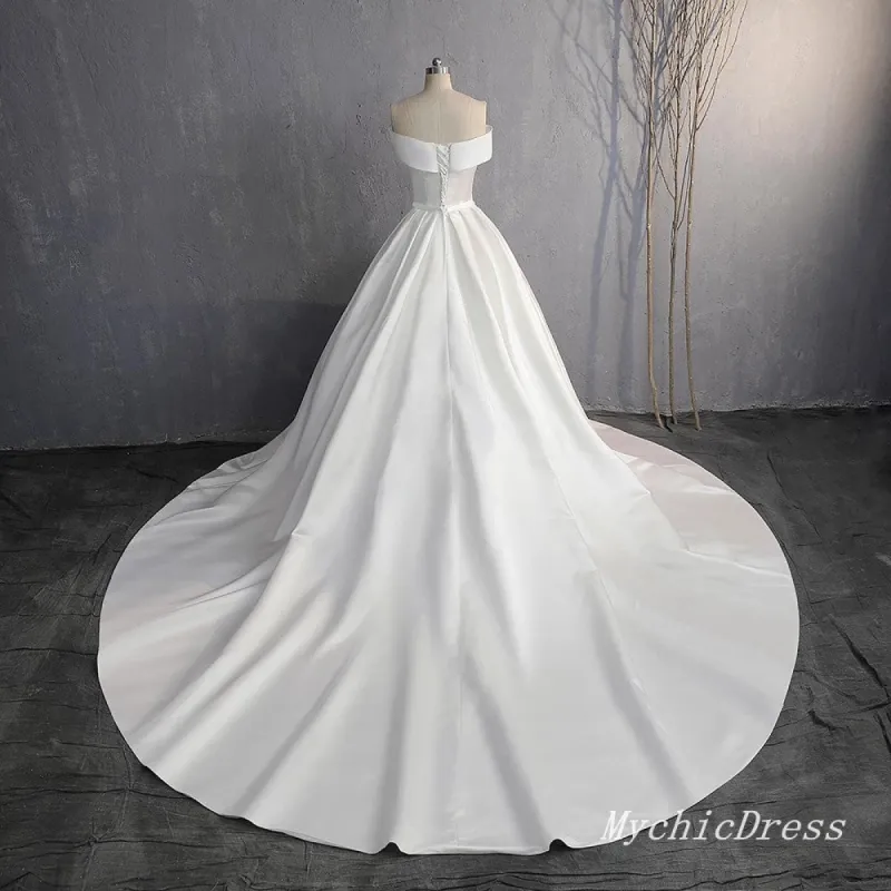 Simple Satin Wedding Dress  Off the Shoulder Bridal Gown sold by My Chic Dress