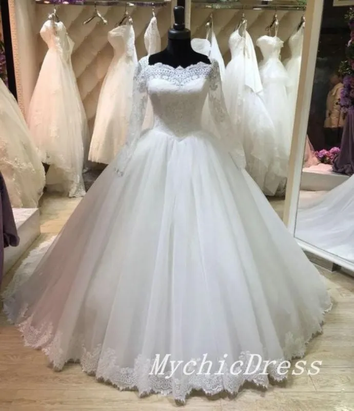 A Line Lace Applique Beach Wedding Dresses Long Sleeves sold by My Chic Dress