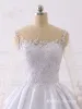 A Line Lace Applique Satin Wedding Dresses Long Sleeves with Button sold by My Chic Dress