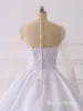 A Line Lace Applique Satin Wedding Dresses Long Sleeves with Button sold by My Chic Dress