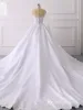 A Line Lace Applique Satin Wedding Dresses Long Sleeves with Button sold by My Chic Dress