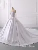 A Line Lace Applique Satin Wedding Dresses Long Sleeves with Button sold by My Chic Dress