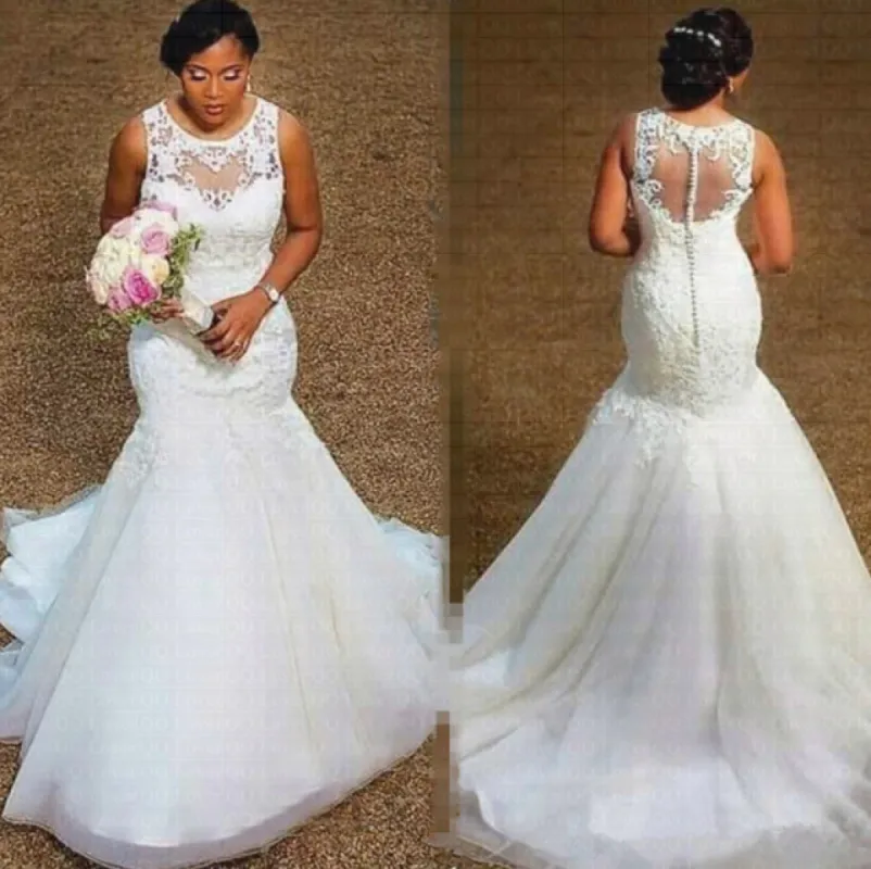 Custom Made Mermaid Lace Africa Wedding Dresses Long Appliques Gown sold by My Chic Dress