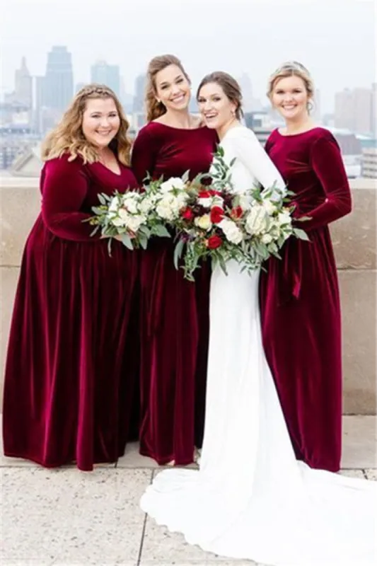 Mermaid Long Sleeves Burgundy Velvet Bridesmaid Dresses Backless sold by My Chic Dress