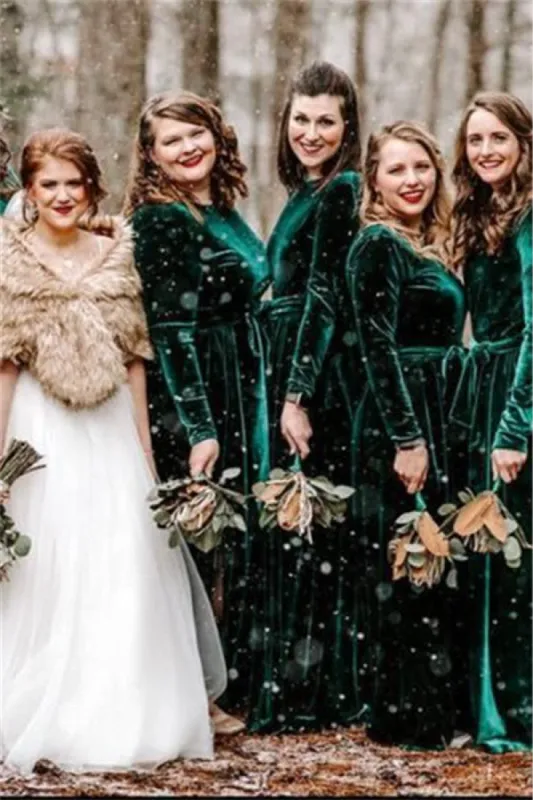 Mermaid Long Sleeves Green Velvet Bridesmaid Dresses sold by My Chic Dress