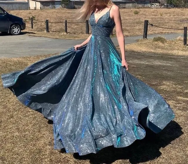 Hot Spaghetti Strap Glitter V Neck Prom Dresses Split Homecoming Dresses sold by My Chic Dress product image thumbnail 3