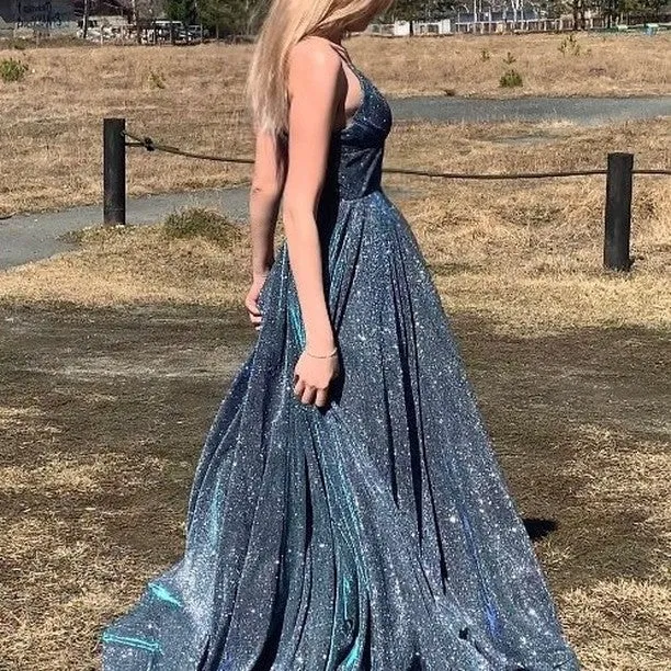 Hot Spaghetti Strap Glitter V Neck Prom Dresses Split Homecoming Dresses sold by My Chic Dress product image thumbnail 2