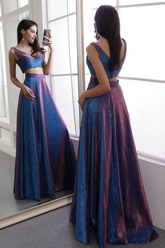 Glitter Two Piece Sequin Prom Dresses Long Evening Dress sold by My Chic Dress
