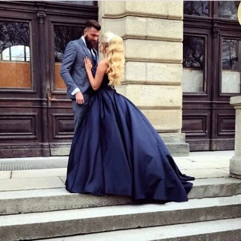 Sweetheart Ball Gown Navy Blue Wedding Dresses Satin Sweet 16 Dress sold by My Chic Dress product image thumbnail 2