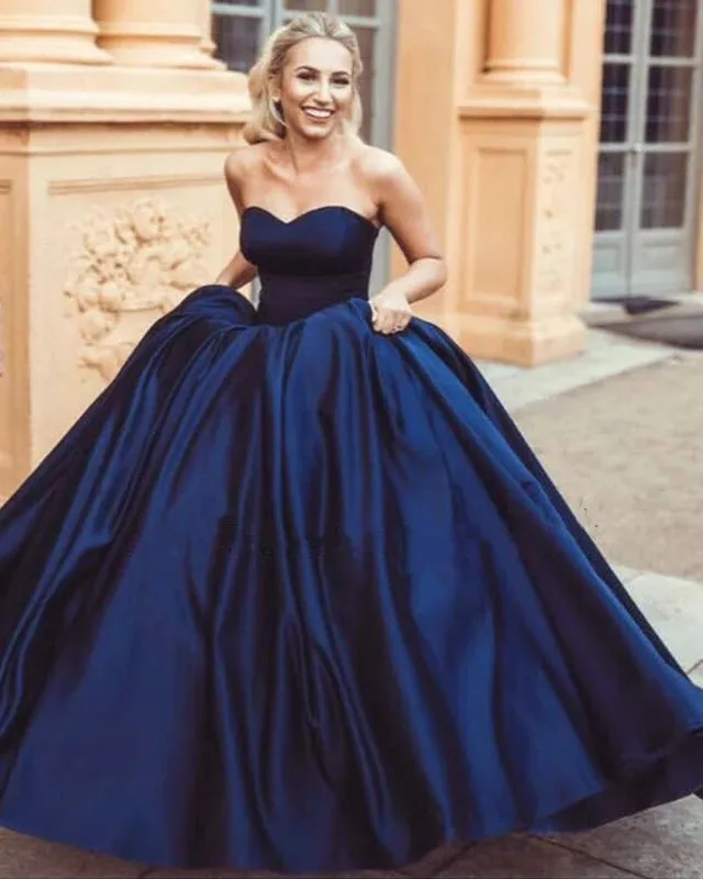 Sweetheart Ball Gown Navy Blue Wedding Dresses Satin Sweet 16 Dress sold by My Chic Dress
