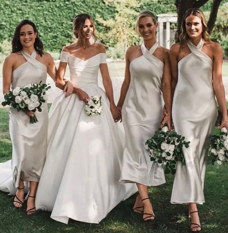 Sheath Ivory Bridesmaid Dresses Halter Sleeveless Wedding Guest Dress sold by My Chic Dress