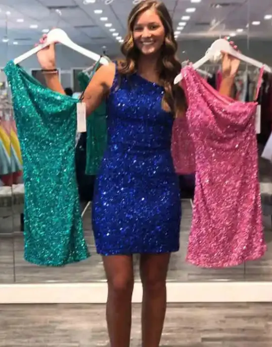 Short One Shoulder Sequin Homecoming Dresses sold by My Chic Dress