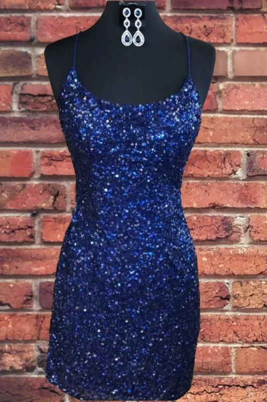 Tight Navy Blue Sequin 2025 Short Homecoming Dresses Party Dress sold by My Chic Dress