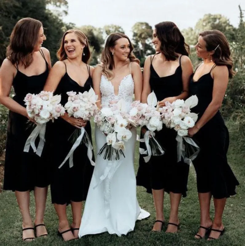Double Spaghetti Straps Chiffon Short Black Bridesmaid Dresses sold by My Chic Dress