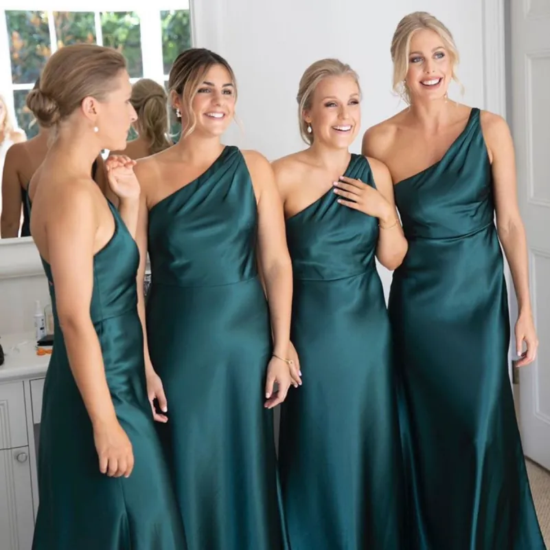 One Shoulder Sleeveless Cheap Emerald Green Bridesmaid Dresses sold by My Chic Dress