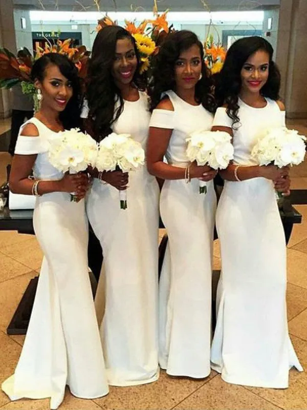 Sexy Floor Length Mermaid Off Shoulder White Bridesmaid Dresses sold by My Chic Dress