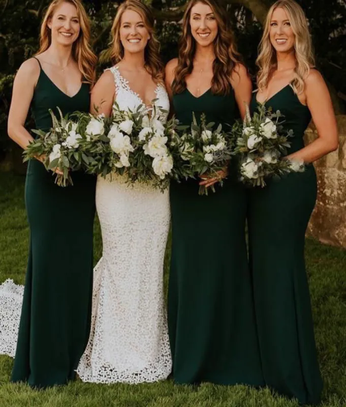 Simple Spaghetti Straps Chiffon Emerald Green Bridesmaid Dresses sold by My Chic Dress