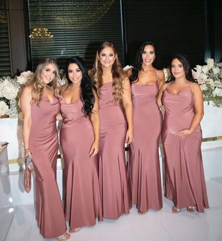 Soft Satin Spaghetti Straps Blush Pink Bridesmaid Dresses sold by My Chic Dress