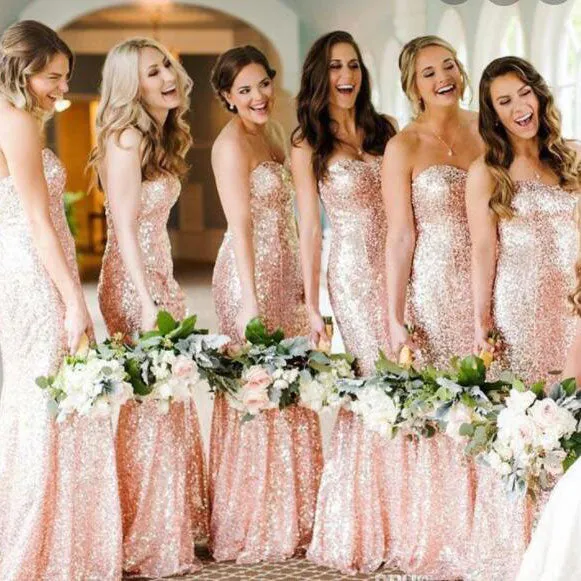 Sequin Rose Gold Bridesmaid Dresses Mermaid Wedding Guest Dress sold by My Chic Dress