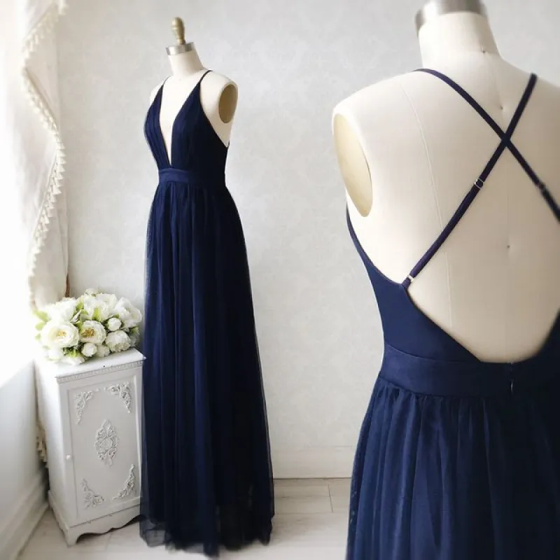 Simple Tulle V Neck Bridesmaid Dresses Under 100 sold by My Chic Dress