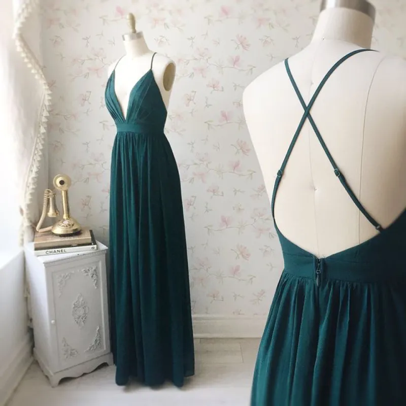 Simple Emerald Green Bridesmaid Dress Chiffon V Neck Wedding Guest Dress sold by My Chic Dress