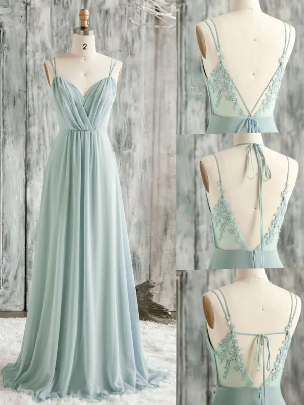 Sheath Sage Green Chiffon Bridesmaid Dresses lace V Neck Wedding Guest Dress sold by My Chic Dress