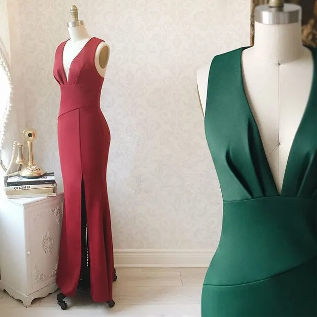 Mermaid V Neck Long Wedding Guest Dresses Satin Bridesmaid Dresses sold by My Chic Dress product image thumbnail 3