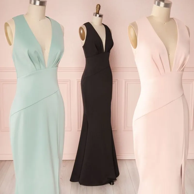 Mermaid V Neck Long Wedding Guest Dresses Satin Bridesmaid Dresses sold by My Chic Dress