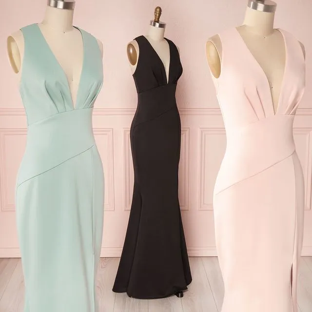 Mermaid V Neck Long Wedding Guest Dresses Satin Bridesmaid Dresses sold by My Chic Dress