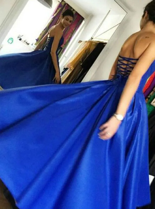 Sweetheart Royal Blue Satin Homecoming Dresses Criss Cross Back sold by My Chic Dress product image thumbnail 2