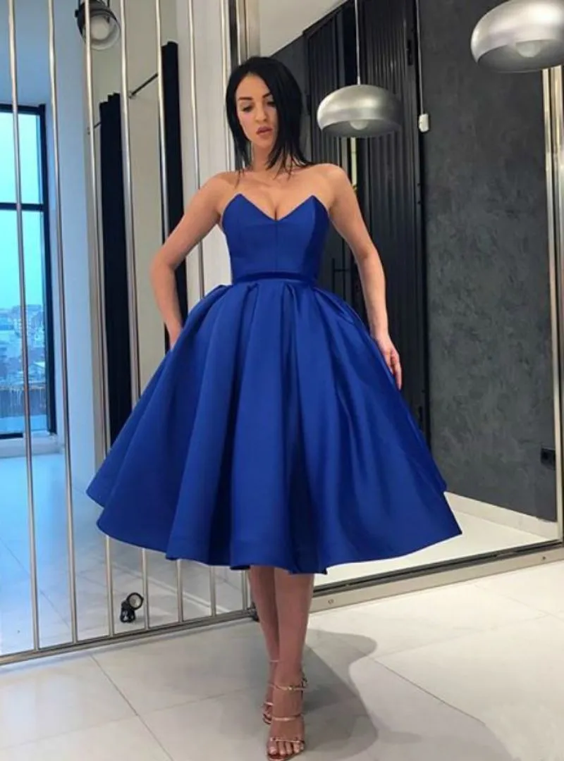 Sweetheart Royal Blue Satin Homecoming Dresses Criss Cross Back sold by My Chic Dress