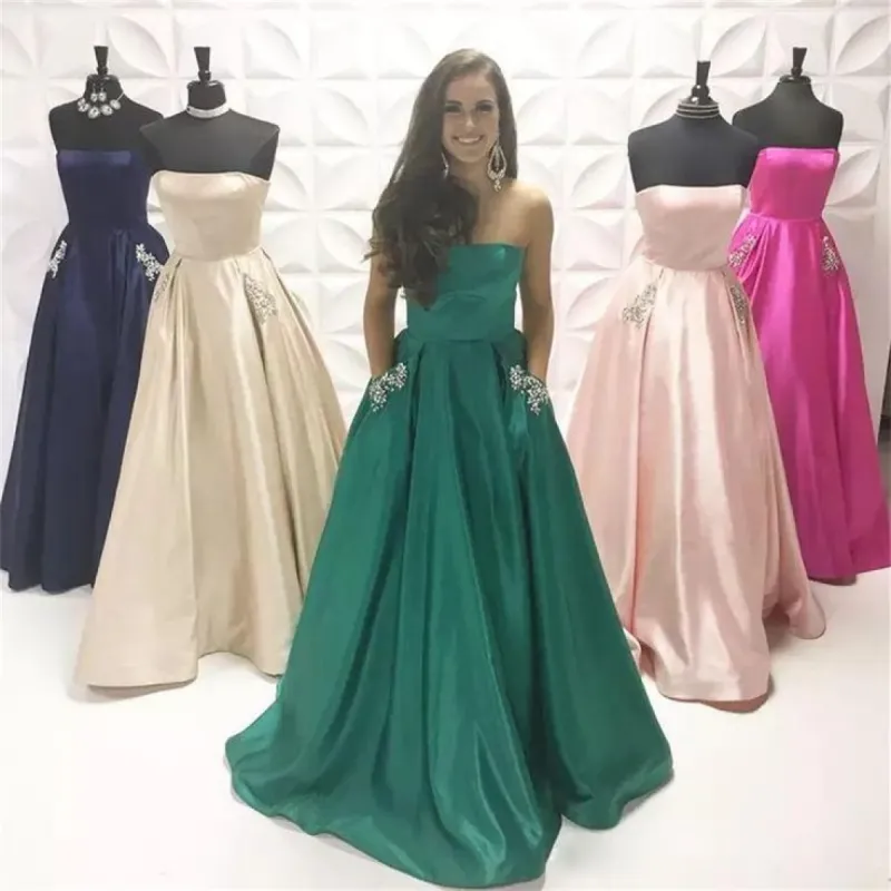 A Line Beaded Satin Long Homecoming Dresses with Pocket sold by My Chic Dress