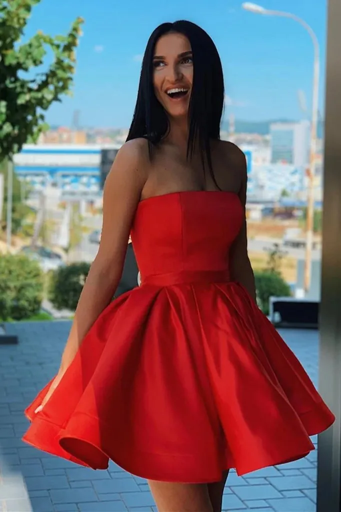 Red Short Homecoming Dresses Satin Sleeveless Mini Hoco Dress sold by My Chic Dress product image thumbnail 3