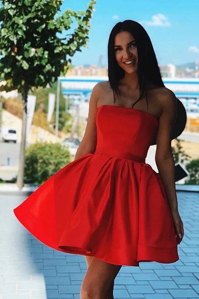 Red Short Homecoming Dresses Satin Sleeveless Mini Hoco Dress sold by My Chic Dress product image thumbnail 2