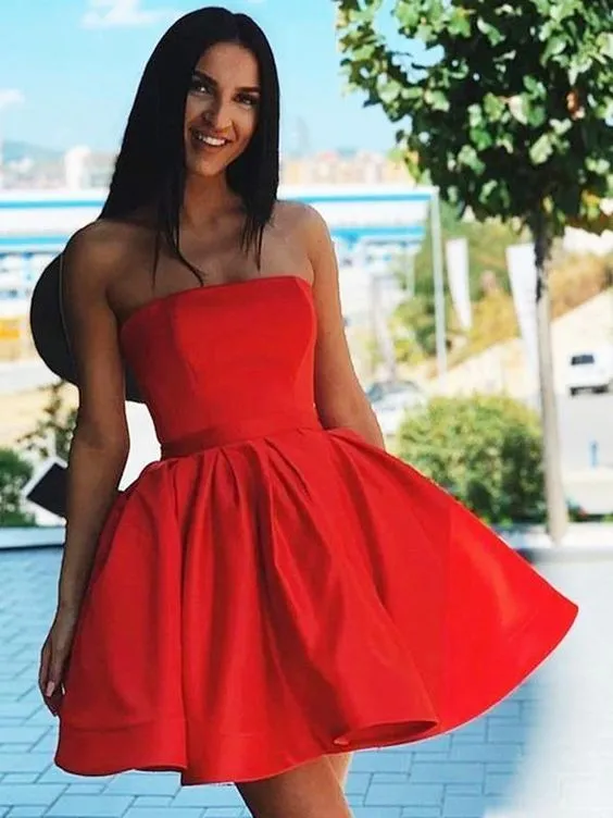 Red Short Homecoming Dresses Satin Sleeveless Mini Hoco Dress sold by My Chic Dress