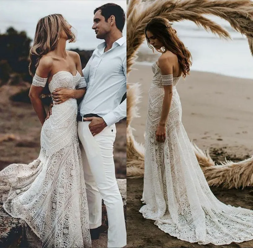 Beach Ivory Lace Wedding Dresses Long Mermaid Bridal Gown sold by My Chic Dress