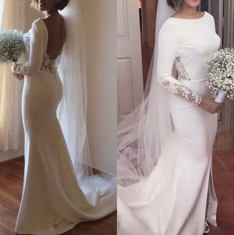 Ivory Jewel Satin Boho Wedding Dress Mermaid Lace Bridal Wears sold by My Chic Dress